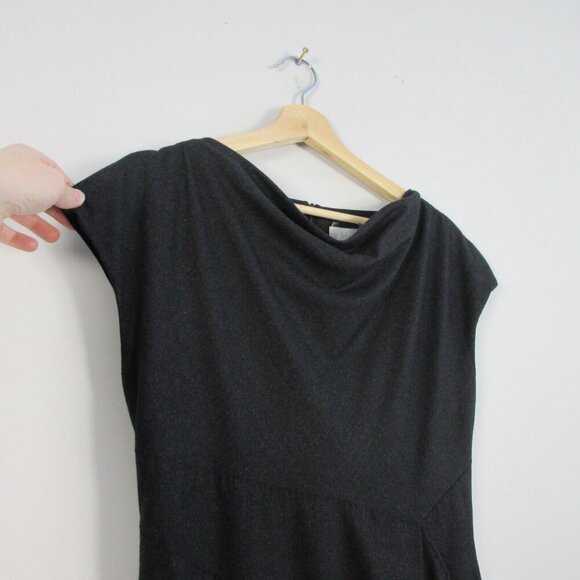 Max Mara Cowl Neck Knee Length Dress Virgin Wool Draped Detail Size 8 Black 334 - Picture 5 of 11
